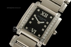 PP01011 Ladies 24 Hours Single/Band Diamonds SS Black Swiss Qtz