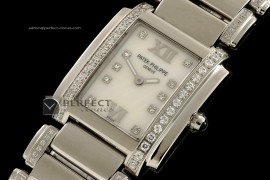 PP01009 Ladies 24 Hours Single/Band Diamonds SS M/Wht Swiss Qtz
