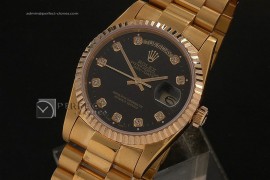 RLDDF10006 Full Gold Black Dial Diamond Markers Eta 2836-2
