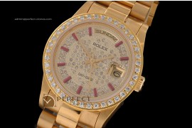 RLDDF10026 Full Gold Diamond Dial Ruby Stick Markers Eta 2836