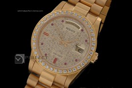 RLDDF10027 Full Gold Diamond Dial Ruby Stick Markers Eta 2836