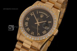RLDDF10031 Full Gold Black Dial Roman Markers Diam Bez Eta 2836