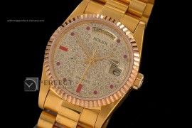 RLDDF10019 Full Gold Diamond Dial Ruby Markers Eta 2836-2