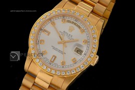 RLDDF10036 Full Gold Wht Dial Diamond Markers Diam Bez Eta 2836