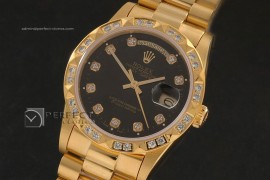 RLDDF10047 Full Gold Black Dial Diam Markers/Bez Eta 2836