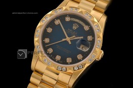 RLDDF10048 Full Gold Burnt Blue Dial Diam Markers/Bez Eta 2836