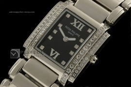 PP01005 Ladies 24 Hours Double Diamonds SS Black Swiss Quartz