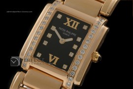 PP01015 Ladies 24 Hours Single Diamonds YG Black Swiss Quartz