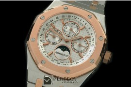 AP26574-106 Royal Oak 26574 Perpetual Calender SS/RG Wht A-2813