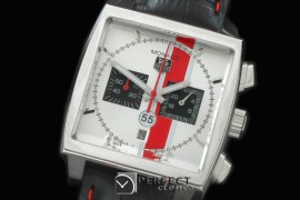 TGM00908 Monaco Classic SS/LE White Jap OS2Quartz Chrono