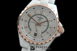 CHA365-111 J12 365 TT CER/CER White Num Swiss Qtz