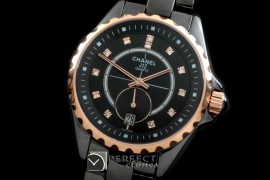 CHA365-114 J12 365 TT CER/CER Black Diam Swiss Qtz