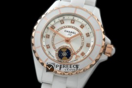 CHA00808 J12 Moonphase Cerarmic RG White Jap Quartz