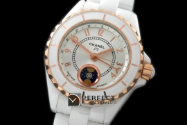 CHA00806 J12 Moonphase Cerarmic RG White Jap Quartz