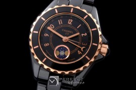 CHA00807 J12 Moonphase Cerarmic RG Black Jap Quartz