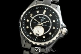 CHA365-108 J12 365 CER/CER Black Diam Swiss Qtz