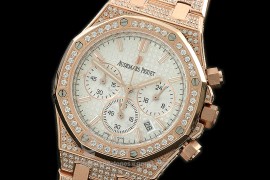 APROL08011 Royal Oak Ladies Chrono RG/Diam/RG White Jap OS20