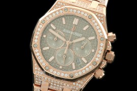 APROL08014 Royal Oak Ladies Chrono RG/Diam/RG Grey Jap OS20