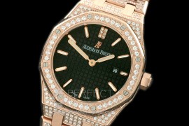 APLD01027D1 Royal Oak Ladies Diam/RG/RG Black S-Qtz