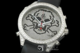 JC00056 5-Time Zone Skull SS/RU Diam Swiss Orig Quartz