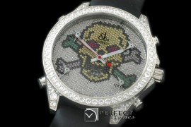 JC00057 5-Time Zone Skull SS/RU Diam Swiss Orig Quartz