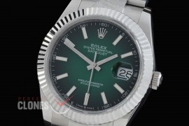 R41DJS-DD3235FS-008 QF 126334 SS/SS Fluted/Oyster Ombre Green Sticks DD 3235 Free Sprung 904L Steel / Extra Weighted Casework - 72 Hours Reserve 