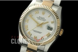 R36DJT-771 116233 SS/YG Fluted/Oyster White Roman SA 3135