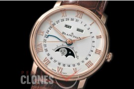 BP00006 Villeret Calender Moonphase RG/LE White Miyota 9100 Mod to Calibre 6654
