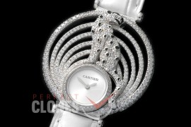 0 CARPT-088 Panthere Royale Sterling Silver Diamond Crested Silver Pearl Swiss Quartz 