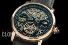 CARTDE-084 Rotonde De Cartier Skeleton Tourbillon RG/LE Black Flying Tourbillon