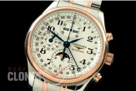 LG00091S Longines Master Calender Chronograph SS/RG White Num Asian 7751