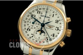 LG00086S Longines Master Calender Chronograph SS/YG White Num Asian 7751