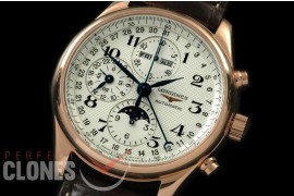 LG00096 Longines Master Calender Chronograph RG/LE White Num Asian 7751