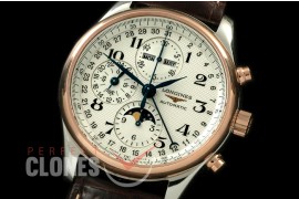 LG00091 Longines Master Calender Chronograph SS/RG/LE White Num Asian 7751