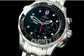 OM300M-301 Seamaster Pro 300M Chrono SS/SS Black A-7750