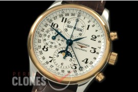 LG00086 Longines Master Calender Chronograph SS/YG/LE White Num Asian 7751