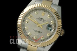 R41DJT-713 116333 SS/YG Fluted/Oyster Light Grey Diamonds SA 3136