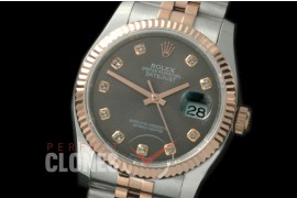 R36DJTR-714 116231 SS/RG Fluted/Jubilee Dark Grey Diamonds SA 3135