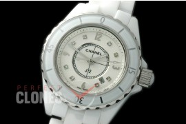 0 CHA-33W-109 J12 Ladies CER/CER White/Silver Num/Diam Swiss Quartz