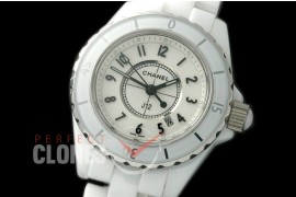 0 CHA-33W-103 J12 Ladies CER/CER White/Black Num Swiss Quartz