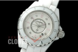 0 CHA-33W-107 J12 Ladies CER/CER White/Pink Num/Diam Swiss Quartz