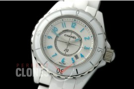 0 CHA-33W-101 J12 Ladies CER/CER White/Blue Num Swiss Quartz