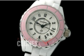 0 CHA-33W-143 J12 Ladies Pink Bez CER/CER White/Black Num Swiss Quartz
