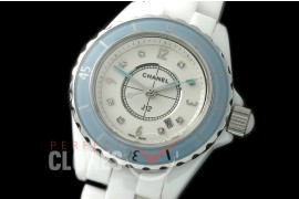 0 CHA-33W-129 J12 Ladies Blue Bez CER/CER White/Silver Diam Swiss Quartz 