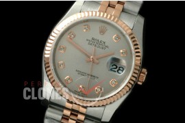 R36DJTR-713 116231 SS/RG Fluted/Jubilee Light Grey Diamond SA 3135