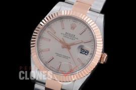 R41DJTR-701 116331 SS/RG Fluted/Oyster Silver White Sticks SA 3136