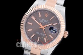 R41DJTR-703 116331 SS/RG Fluted/Oyster Dark Rhodium Grey Sticks SA 3136