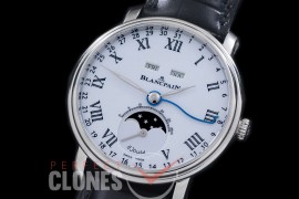 0 0 0 BP-VL-023 Villeret Calender Moonphase SS/LE White Roman Miyota 9100 Mod to Calibre 6654