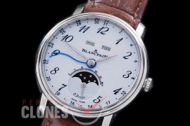 0 0 0 BP-VL-024 Villeret Calender Moonphase SS/LE White Arabic Miyota 9100 Mod to Calibre 6654