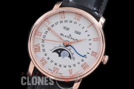 0 0 0 BP-VL-026 Villeret Calender Moonphase RG/LE White Miyota 9100 Mod to Calibre 6654